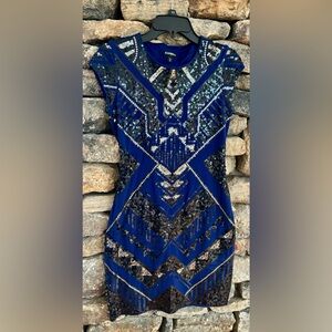 Express Sequin tight Dress Navy Blue & black Y2K